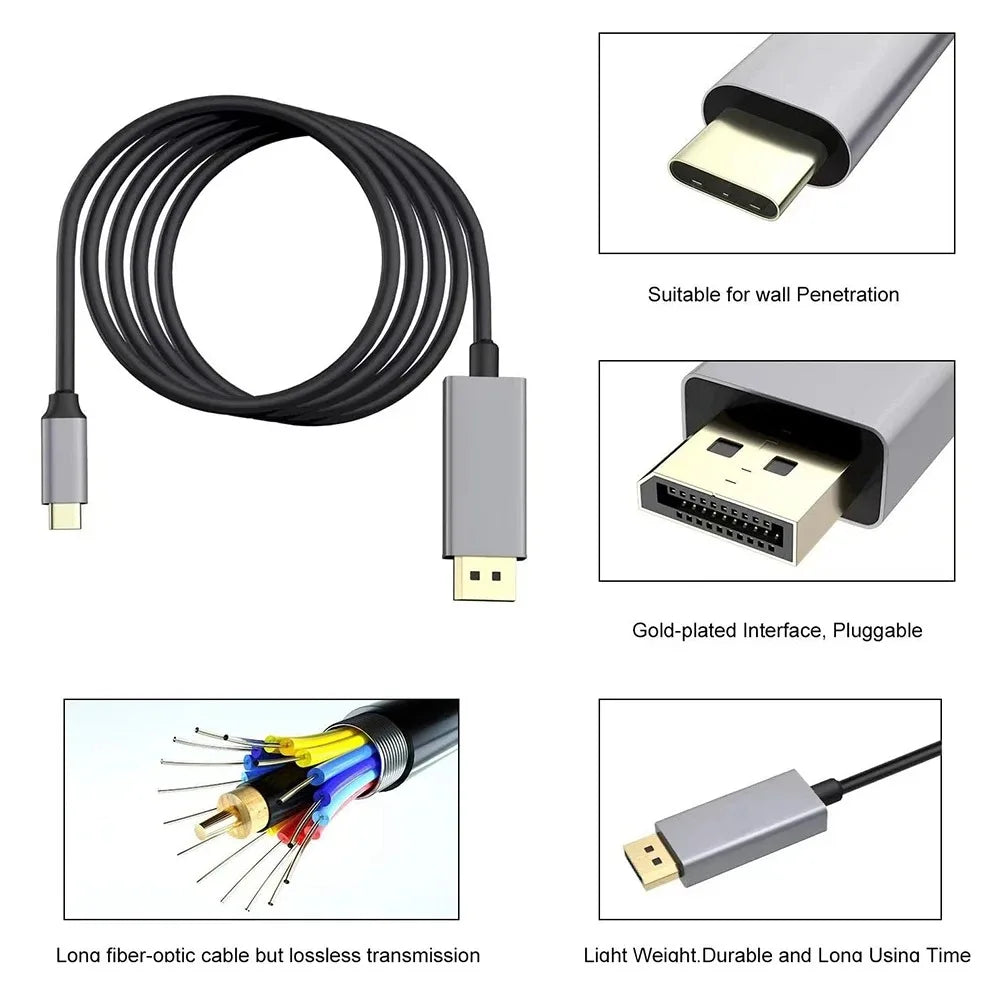 USB-C to DisplayPort Cable - 8K 60Hz, 4K Dynamic HDR, Thunderbolt 3/4 Compatible for MacBook Pro, Samsung S21, Huawei & Dell
