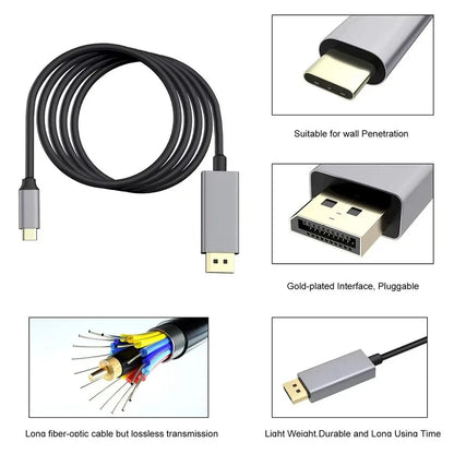 USB-C to DisplayPort Cable - 8K 60Hz, 4K Dynamic HDR, Thunderbolt 3/4 Compatible for MacBook Pro, Samsung S21, Huawei & Dell