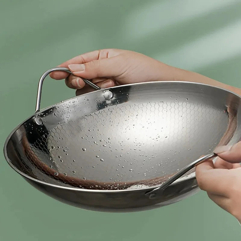 29cm/11inch Stainless Steel Honeycomb Skillet | Non-Stick, Scratch-Resistant Cooking Pan for Pasta, Steak, Porridge, Ramen