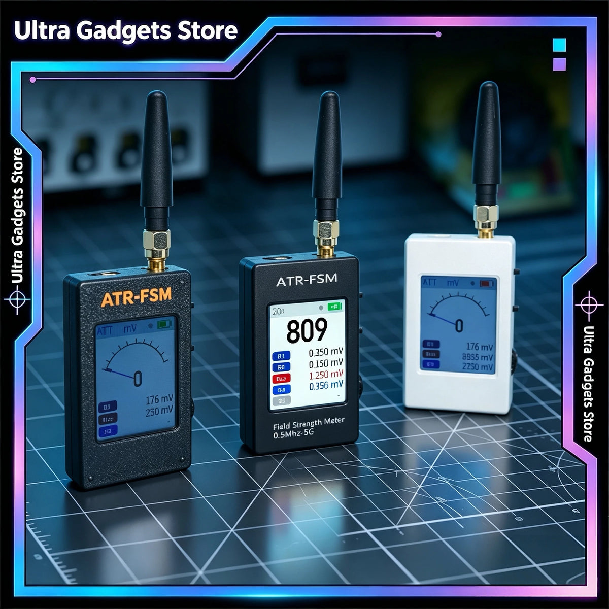 ATR-FSM Portable Field Strength Meter - 0.5MHz–5GHz Electromagnetic Signal Detector with Gain Switch & -70dBm to +50dBm Range