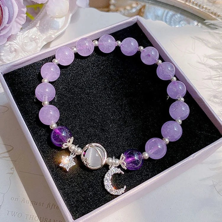 Korean Style Crystal Bead Bracelet - Flower Fox Feather Tassel Charm Jewelry Gift for Women Girls & Best Friends