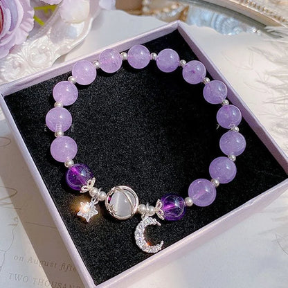 Korean Style Crystal Bead Bracelet - Flower Fox Feather Tassel Charm Jewelry Gift for Women Girls & Best Friends