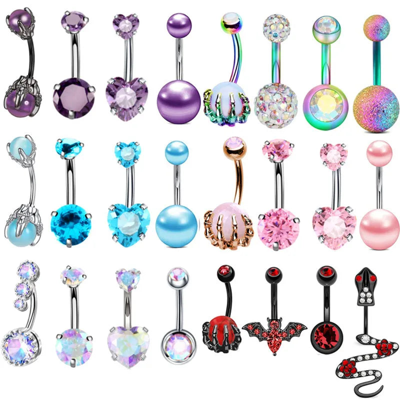 4PC Claw Belly Button Piercing Set – Surgical Steel Crystal Bee Navel Rings, Bulk CZ Belly Ring Pack for Women