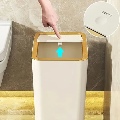 10L Odor-Proof Trash Can — One-Touch Modern Plastic Bin for Bathroom & Kitchen, Leakproof & Space-Saving Design