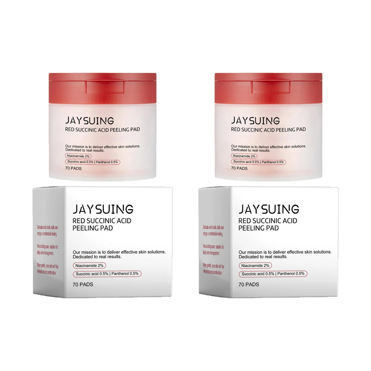 70-Piece Red Succinic Acid Peeling Pads - Gentle Exfoliating & Moisturizing Facial Pads with Panthenol