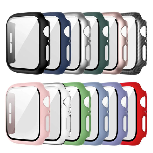 Apple Watch Tempered Glass Case - Full Cover PC Bumper Screen Protector for Series 9 8 7 6 SE 45mm 41mm 44mm 40mm