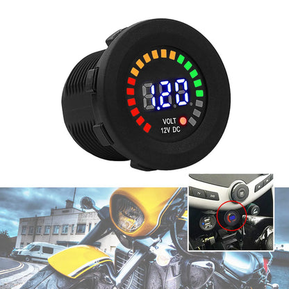 12V Motorcycle LED Digital Display Voltmeter Waterproof Voltage Gauge Meter for Motorbike Battery Monitoring Black Universal Use
