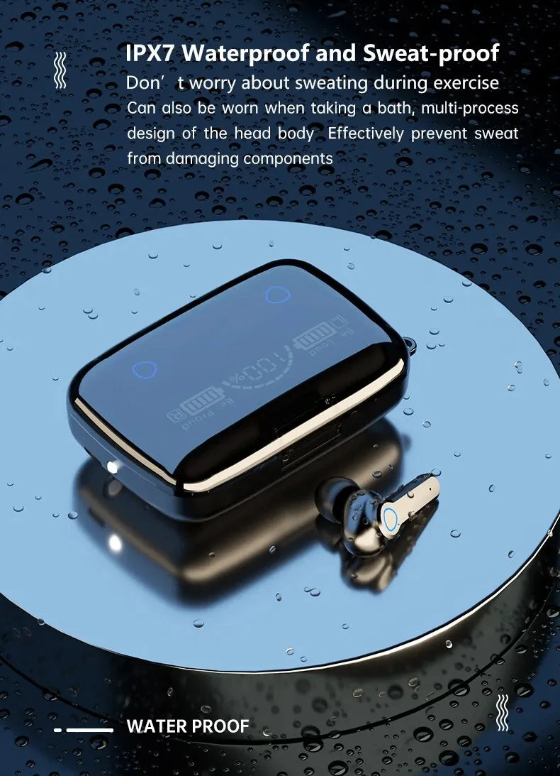 M19 Bluetooth Wireless Headset – TWS Gaming Earbuds with Noise-Cancelling, Touch Control & Mini Emergency Power Bank