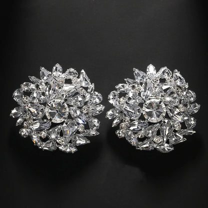 Fashion Round Clip Earrings – Geometric Bling Wedding Jewelry for Women, Rhinestone Clip-On Earrings, No Piercing Christmas Gift