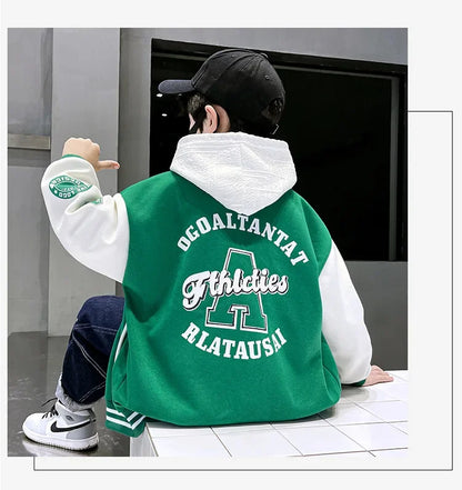 Autumn Baseball Jacket for Teens - Quilted Cotton Bomber Coat for Boys & Girls, Kids Jacket for Fall