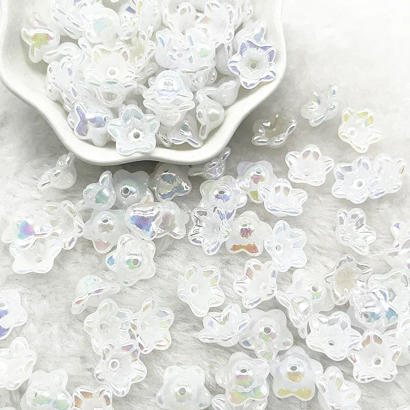 50pcs 7x13mm Gradient Acrylic Bellflower Beads - Flower Caps, Spacer Beads & Charms for DIY Jewelry Making