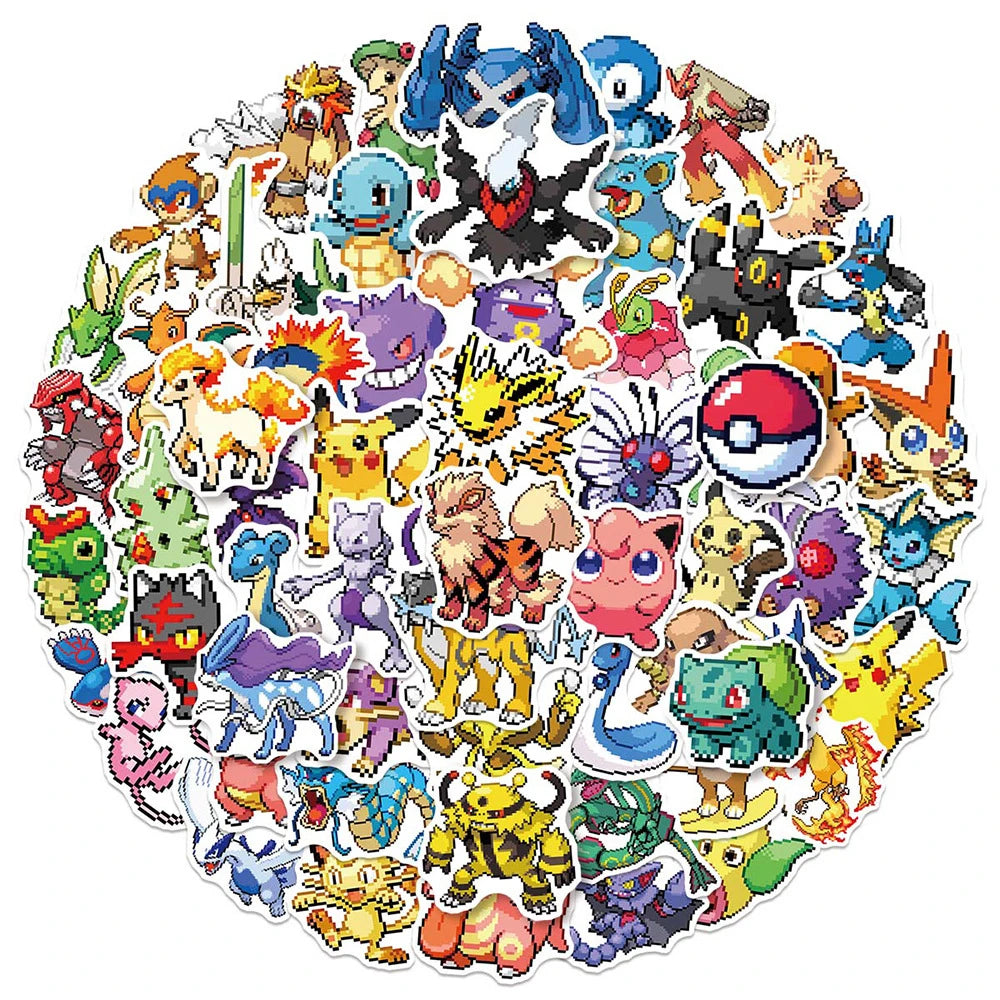 Pokemon Pixel Art Stickers – 10/30/50pcs Classic Anime Pikachu Graffiti Decals for Notebooks, Laptops & DIY Crafts