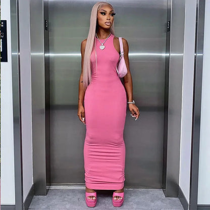Hugcitar Ribbed Bodycon Maxi Dress - Y2K Sleeveless Sexy Club Party Streetwear Outfit for Women