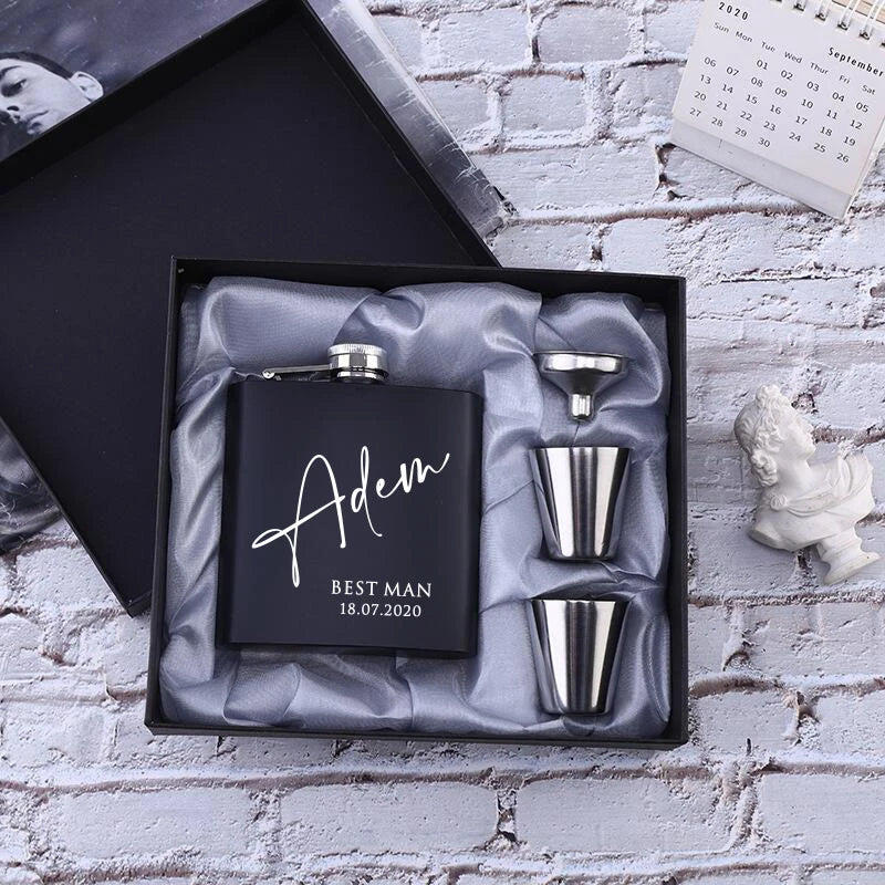 Personalized 6oz Stainless Steel Hip Flask – Engraved Christmas, Birthday, Valentine's Day Gift, Custom Logo for Wedding Favors   2/2