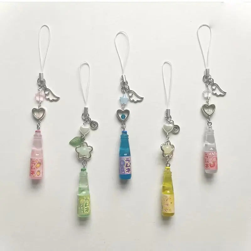 Handmade Ramune Soda Bottle Charm - Cute Phone Strap Keychain Bag Pendant Gift Accessory