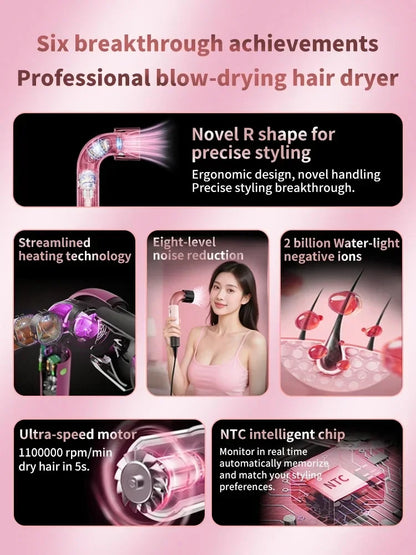 EU High-Speed Leafless Hair Dryer – Negative Ion Salon Diffuser Nozzle for Precise Styling