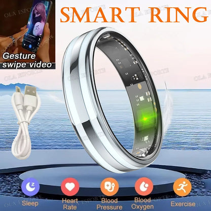 Ultra-Thin 6.3mm Smart Ring Health Monitor – Waterproof Fitness Ring with Heart Rate, Body Temperature & Sports Tracking for Men & Women