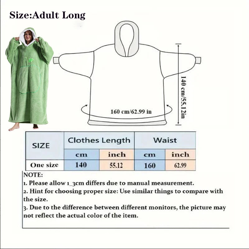 Extra Long Wearable Blanket - Winter Flannel Hooded Blanket with Full Sleeves, Cozy Soft Throw for Men and Women