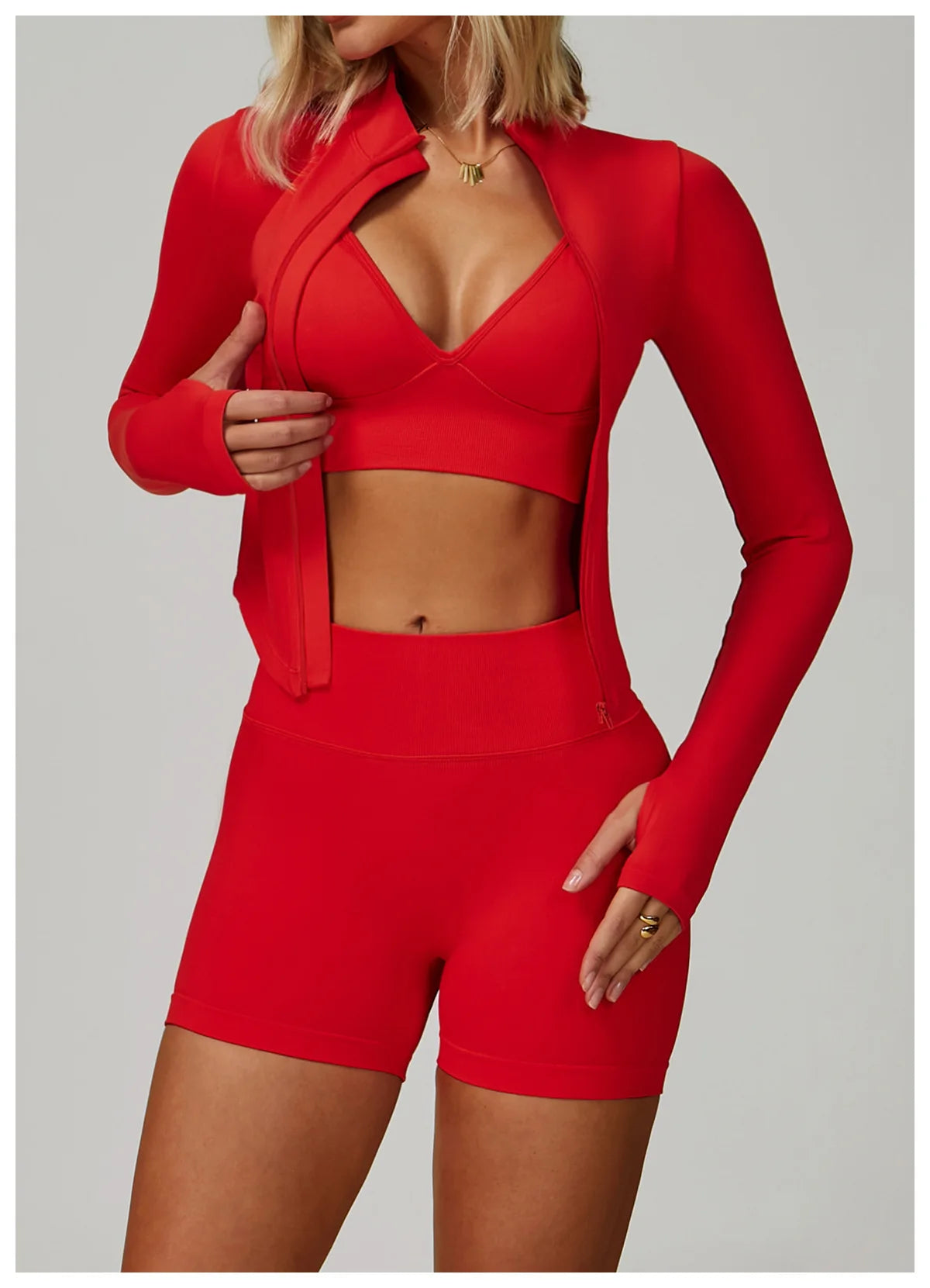 2/3PCS Women’s Seamless Yoga & Gym Set – Push-Up Sports Bra, Long Sleeve Jacket & Workout Leggings