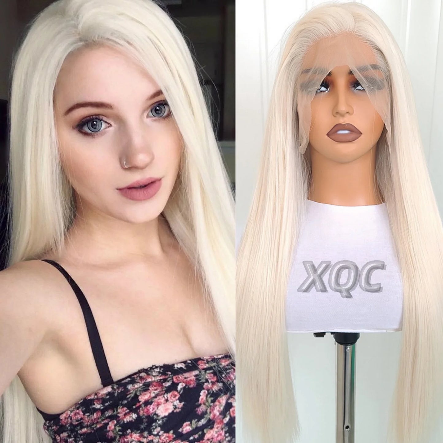 Blonde Straight Synthetic Lace Front Wig – Glueless Long Platinum White Blonde Hair Wig for Women