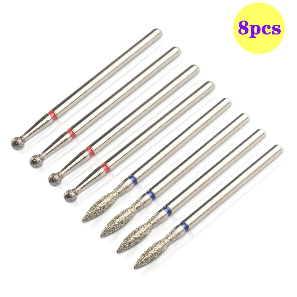 8pcs Diamond Nail Drill Bit Set - Rotary Electric Milling Cutters for Pedicure, Manicure, Cuticle Burr & Nail Tools Accessories