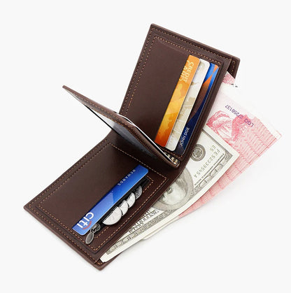 Personalized Men’s Short Wallet – High-Quality Classic Card Holder with Zipper Coin Pocket & Money Clip