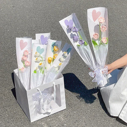 5/10PCS Transparent Flower Wrapping Bags – Gift Packaging with Handle for Weddings, Birthdays, Candy & Flower Box Decor