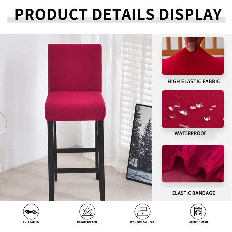 Waterproof Bar Stool Covers - Stretch Short Back Chair Protector Covers for Kitchen Dining Room Cafe Counter Height Seats