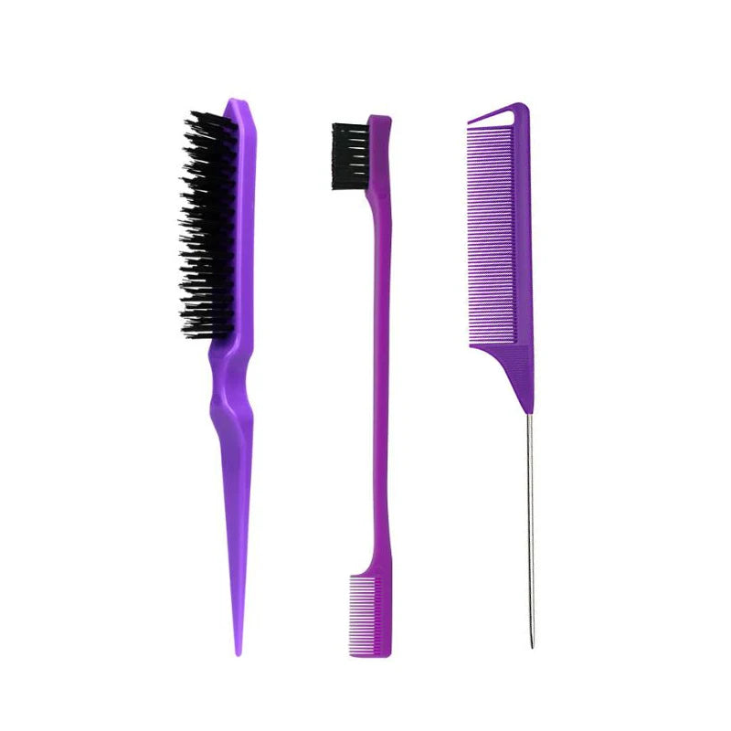 3PCS Double-Sided Edge Control Brush Set – Hair Styling Brushes, Oil-Baked Comb, Styling Partition Comb Accessories