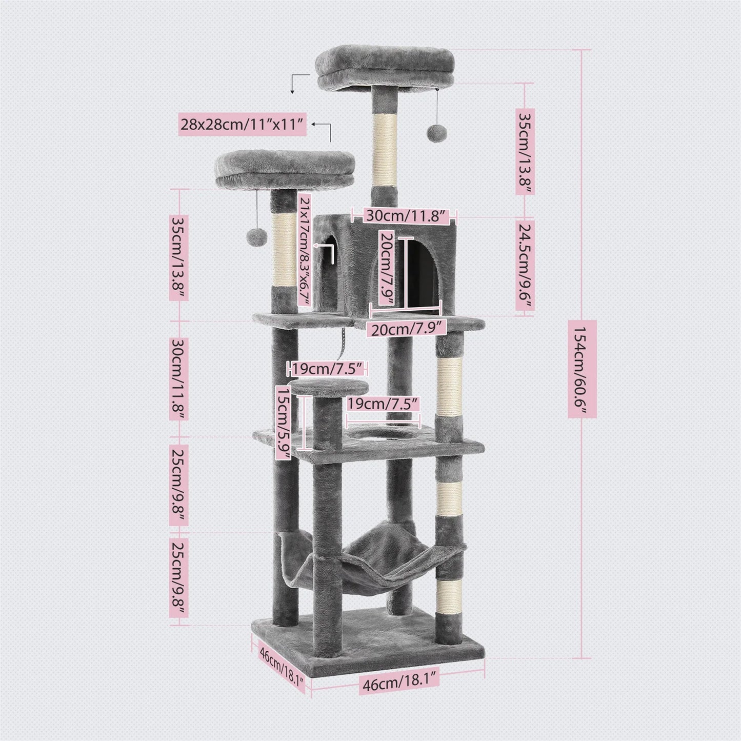 Large Cat Tree Tower – Multi-Level Plush Indoor Cat Condo with Scratching Posts, Boards, Perches & Caves
