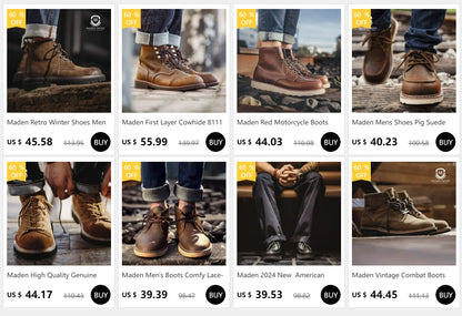Maden Vintage 875 Ankle Boots – Durable Leather High-Top Cowboy & Safety Work Boots for Men, Winter Round Toe