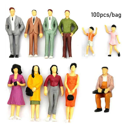 100pcs Miniature People Figures - Scale Model ABS Characters for DIY Building, Train Scenery & Architecture Decor