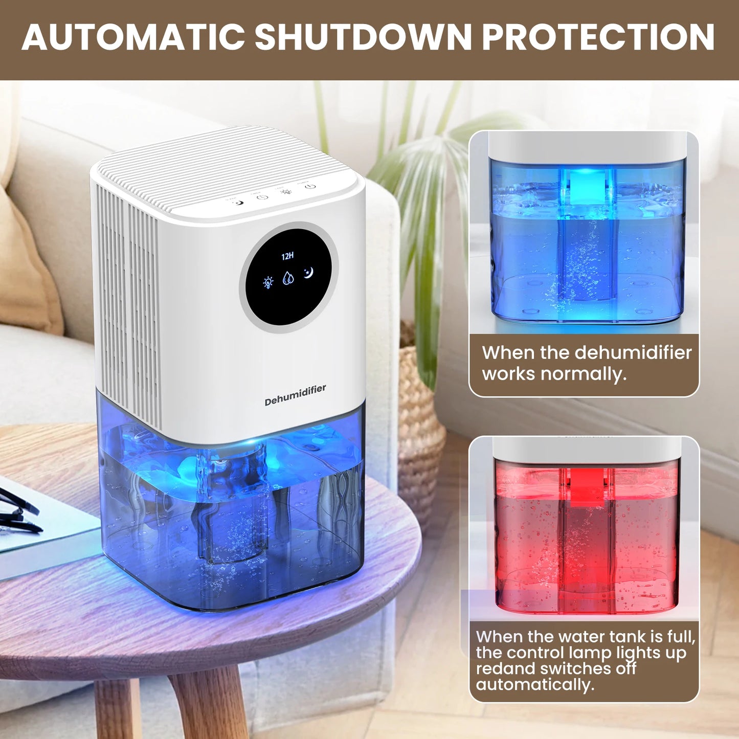 Portable Dehumidifier – 35oz Capacity, Silent Operation, Colorful Lights & Timer Switch for Home & Bedroom