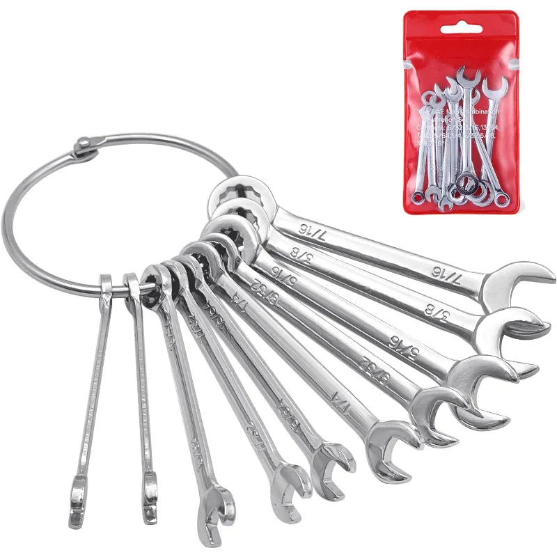 10-Piece Mini Wrench Set - Portable Metric and Imperial Pocket Spanners for Compact Everyday Repairs
