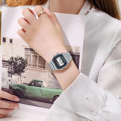 Luxury Rose Gold Digital Watch - Retro Electronic Display Wristwatch for Men and Women