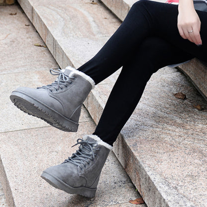 BCEBYL Women's Autumn Winter Short Boots – Casual Plus Velvet Warm Round Toe Cross-Belt Shoes