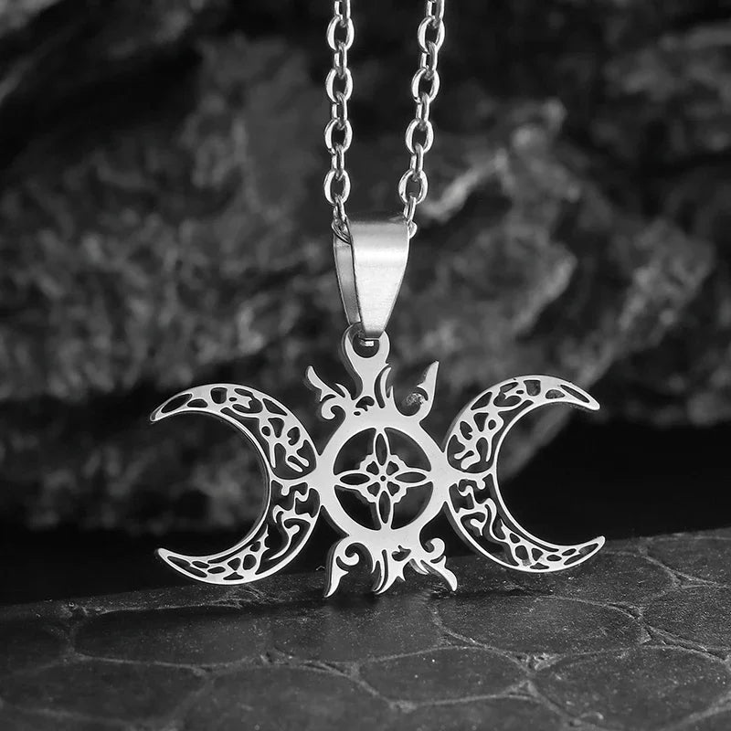 Witch Knot Necklace – Stainless Steel Magic Celtic Knot Pendant, Pagan Witchcraft Symbols, Jewelry Gift for Women