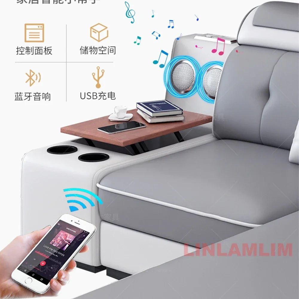 Linlamlim Modern Sectional Sofa Set - Fabric Chaise Lounge with Bluetooth Speakers & USB Charging Ports for Living Room