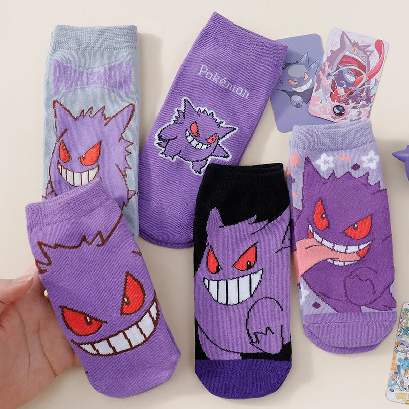 5 Pairs Men's Pokemon Ankle Socks - Lightweight Breathable Purple Demon Print No-Show Socks for Everyday Wear