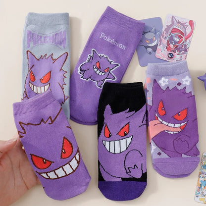 5 Pairs Men's Pokemon Ankle Socks - Lightweight Breathable Purple Demon Print No-Show Socks for Everyday Wear