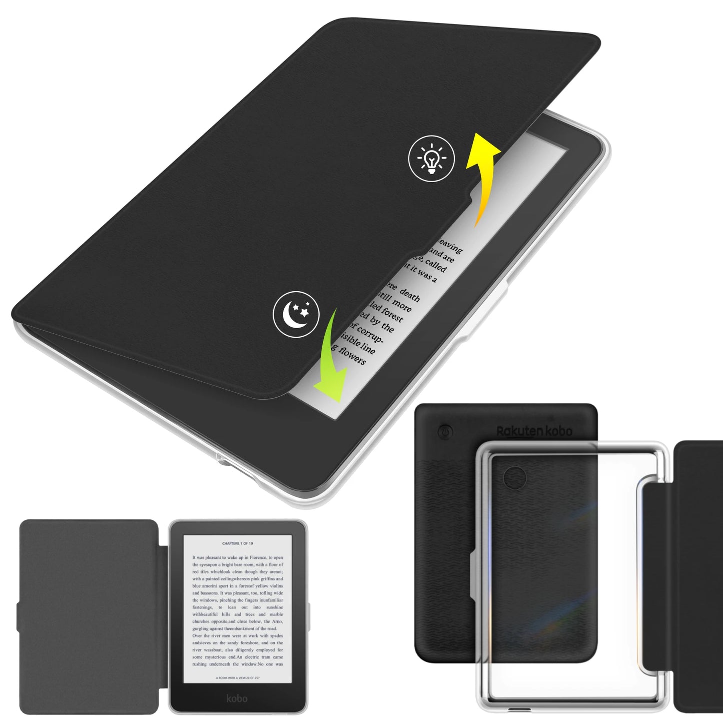 Kobo Clara 2E Case with Screen Protector — 6" Auto Sleep Leather Magnetic Cover & Transparent Acrylic Funda