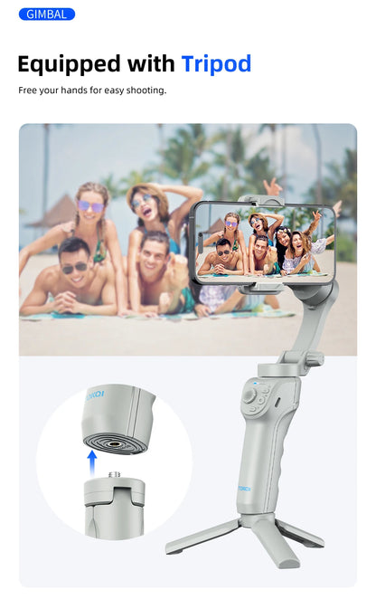 TOKQI M01 3-Axis Handheld Gimbal Stabilizer – Anti-Shake Foldable Holder, Selfie Tripod with Fill Light for iPhone & Smartphones
