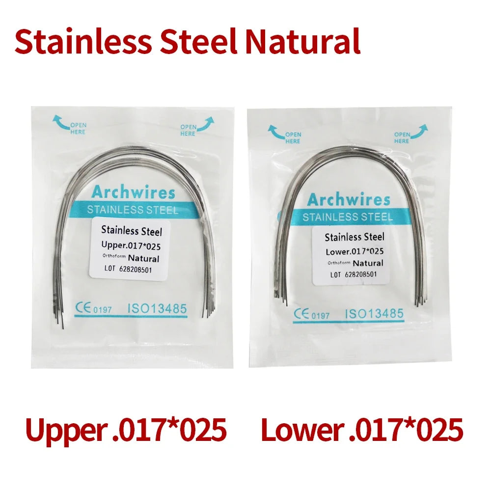 2 Packs Stainless Steel Arch Wires – 20pcs Natural Round & Rectangle Wires for Upper & Lower Braces