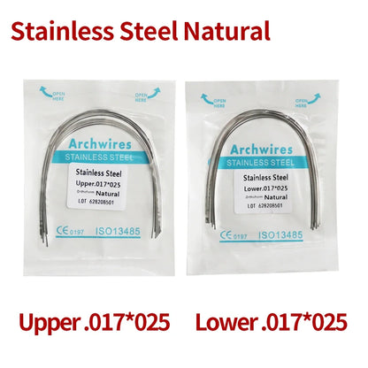 2 Packs Stainless Steel Arch Wires – 20pcs Natural Round & Rectangle Wires for Upper & Lower Braces
