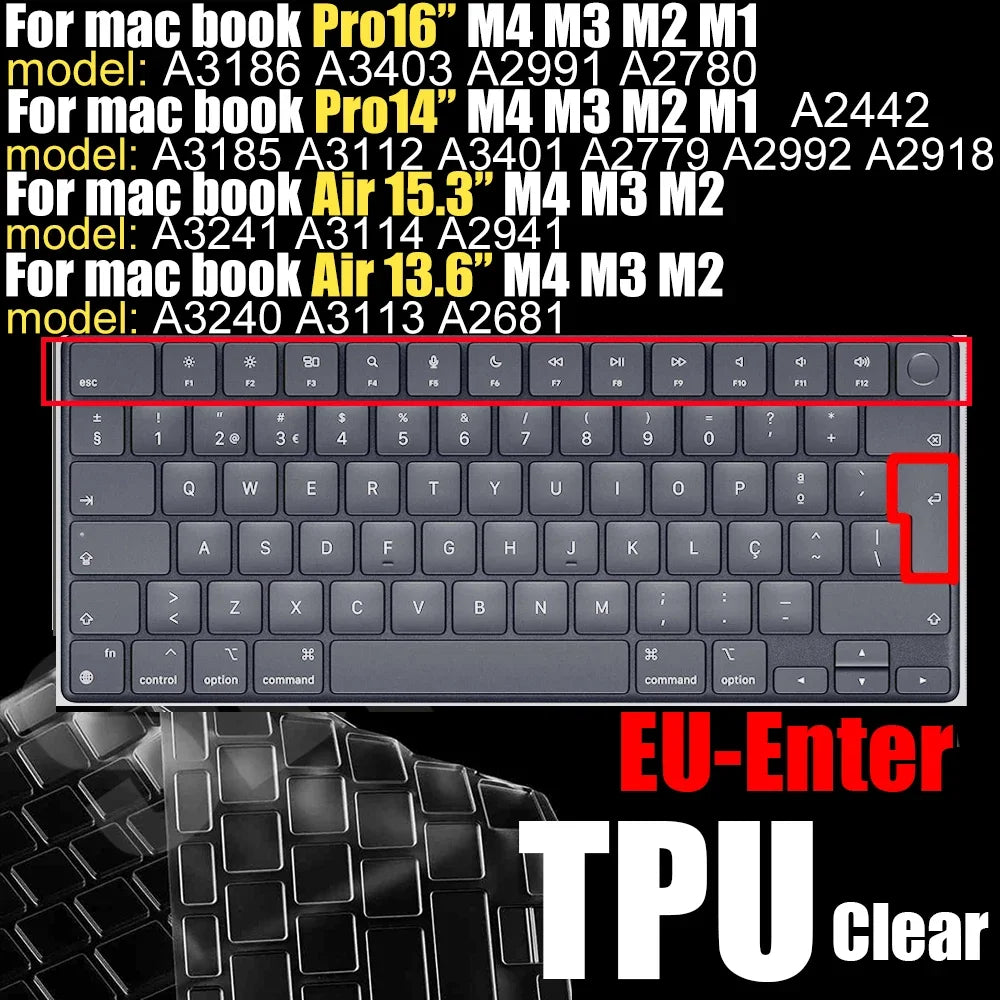 TPU Ultra-Thin MacBook Keyboard Cover - Clear Protector for MacBook Pro & Air 13/15-Inch M1–M4 Models