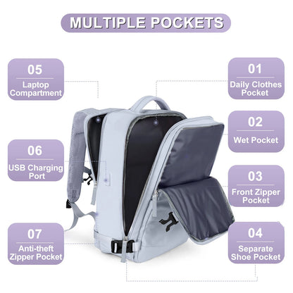 Travel Backpack for Men and Women: Airline Approved Waterproof Laptop Backpack - Fits 15.6-inch Laptop, School Bag with Shoe Compartment