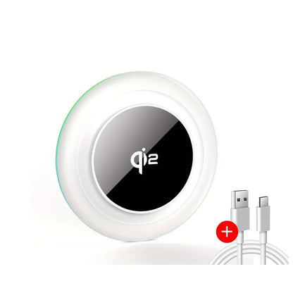 Desktop Wireless Charging Station with Type-C Cable and LED Light - Fast Charger for iPhone 12–17, Samsung Galaxy S24/S25, Xiaomi and Huawei