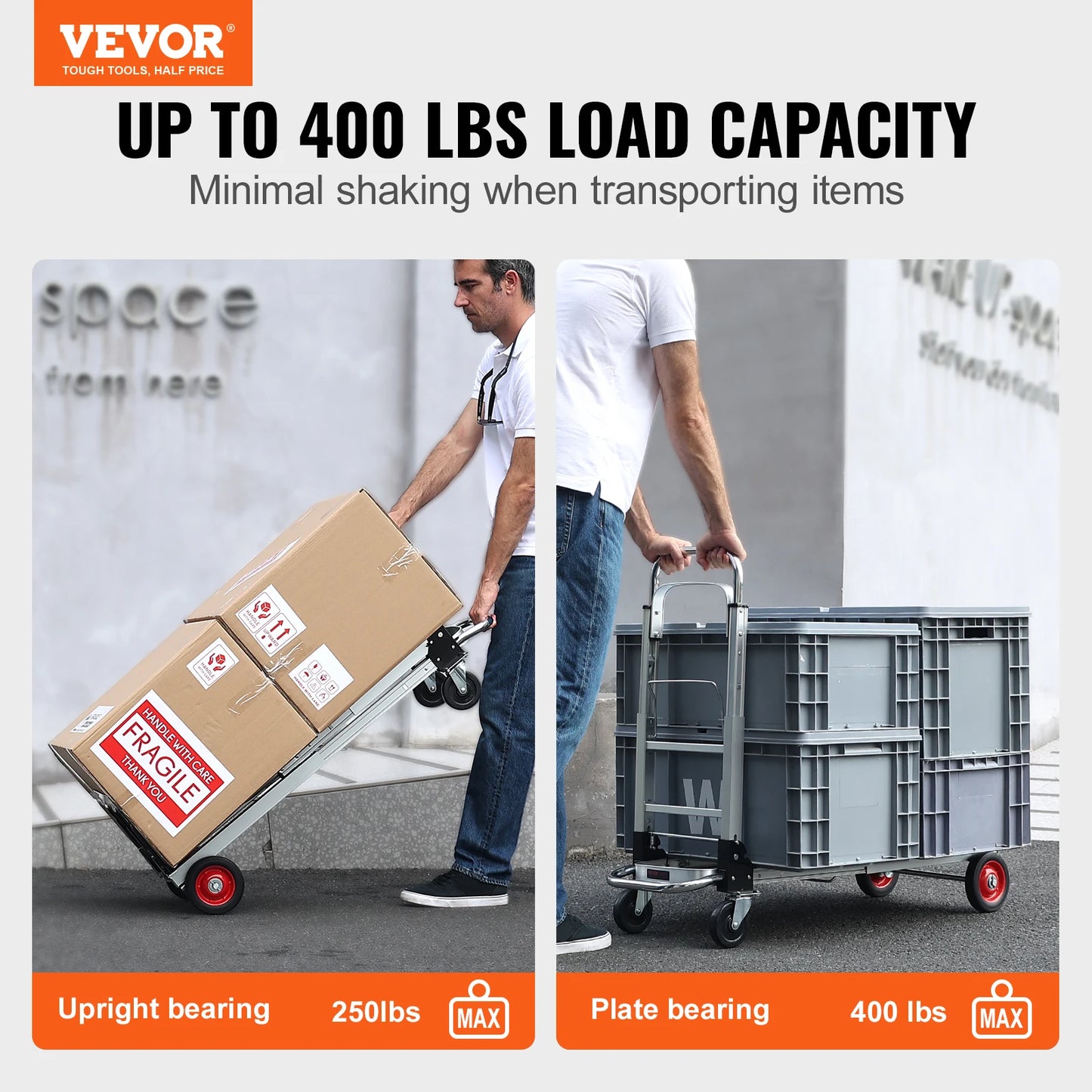 VEVOR Lightweight Folding Hand Truck 400 lbs Capacity Dolly with Wheels for Moving & Warehouse Use   1/2