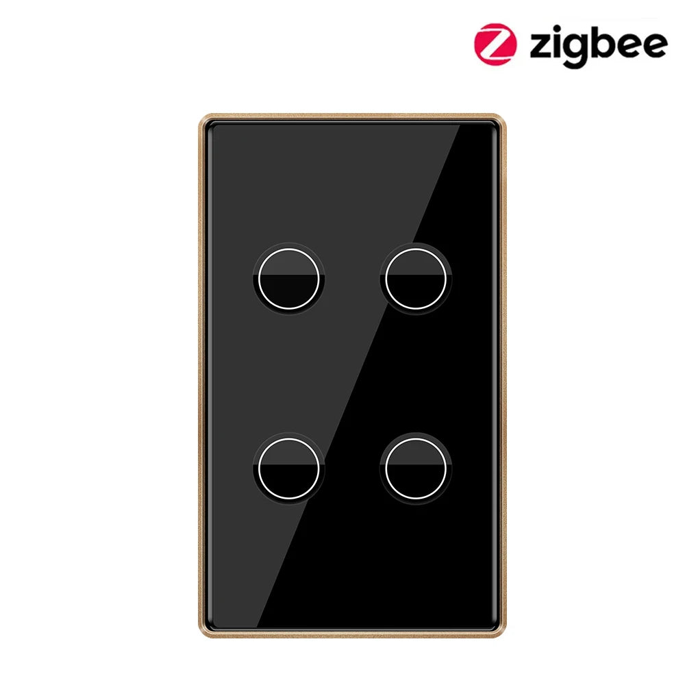 Tuya ZigBee Smart Touch Light Switch (1/2/3/4 Gang) – Aluminum Alloy Wall Switch with Neutral Wire, Smart Life App, Alexa & Google Home Control