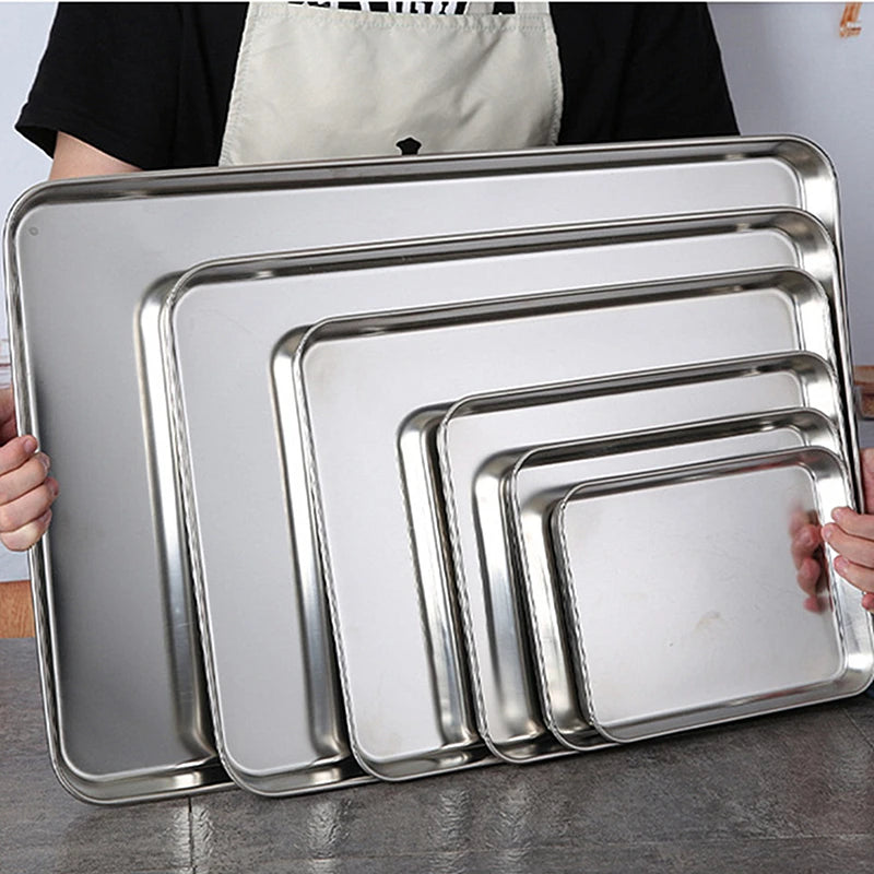 Kitchen Stainless Steel Rectangle Serving Tray – Food Storage Plate for Restaurant & Home